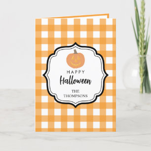 Carte De Remerciements Automne Automne Orange Plaid Halloween Citrouille
