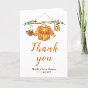 Carte De Remerciements Automne Automne Vêtements Ligne Fille Baby shower