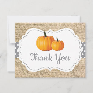 Carte De Remerciements Automne Citrouille Orange Grey et Blanc Burlap