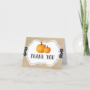 Carte De Remerciements Automne Citrouille Orange Noir et Blanc Burlap