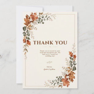 Carte De Remerciements Automne Élégant Feuille Rustique Mariage Intempore