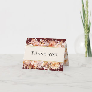 Carte De Remerciements Automne Floral Bourgogne Crème Mariage Plié