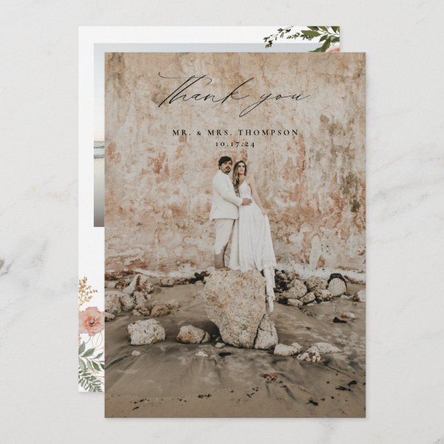 Carte De Remerciements Automne Floral Mariage photo (Devant / Derrière)