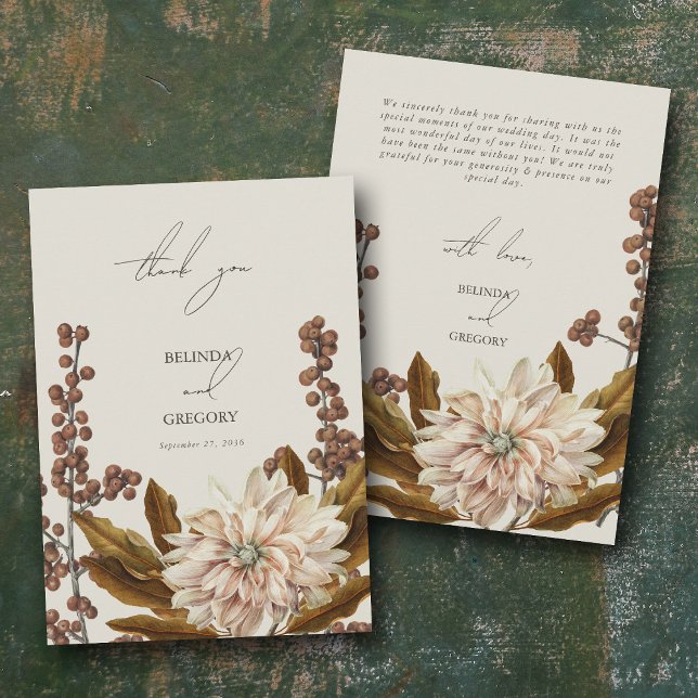 Carte De Remerciements Automne Floral Tones Terre Aquarelle Mariage de au (Autumn Floral Earthy Tones Watercolor Fall Wedding Thank You Card)
