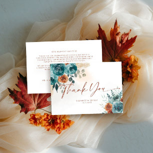 Carte De Remerciements Automne Turquoise Burnt Orange Rose Aquarelle vert