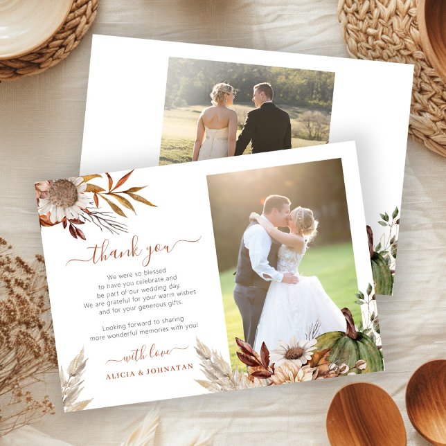 Carte De Remerciements Autumn fall botanical rustic photo wedding (Créateur téléchargé)