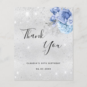 Carte de remerciements aux fleurs d'argent