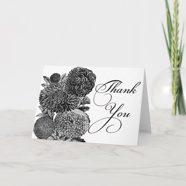 Carte de remerciements aux fleurs noires et blanch (Devant)