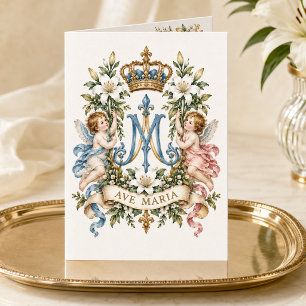 Carte De Remerciements Ave Maria Catholique Ange Monogramme Vintage