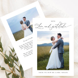 Carte De Remerciements Avec Amour et Gratitude, Chic Photo Mariage