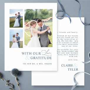 Carte De Remerciements Avec Amour et Gratitude Photo, Mariage Bleu