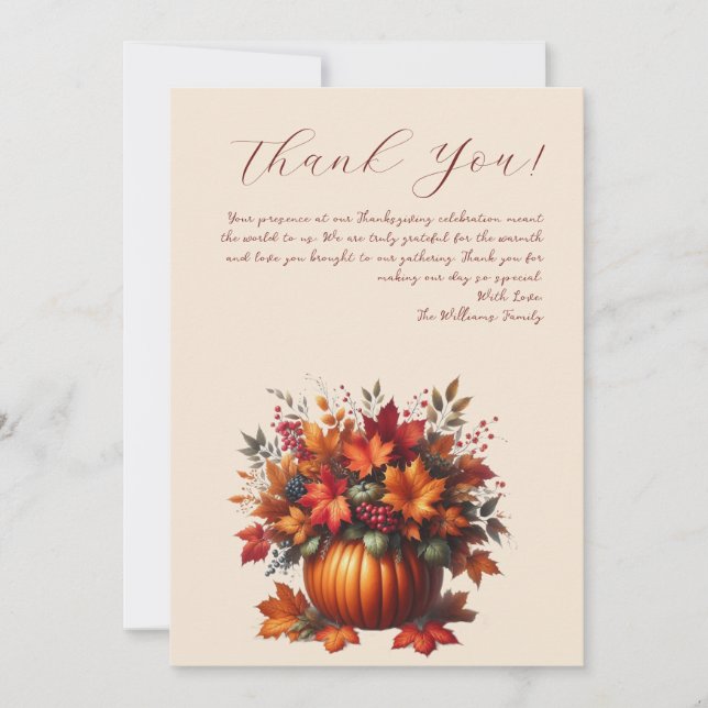 Carte de remerciements avec feuilles d'automne (Devant)