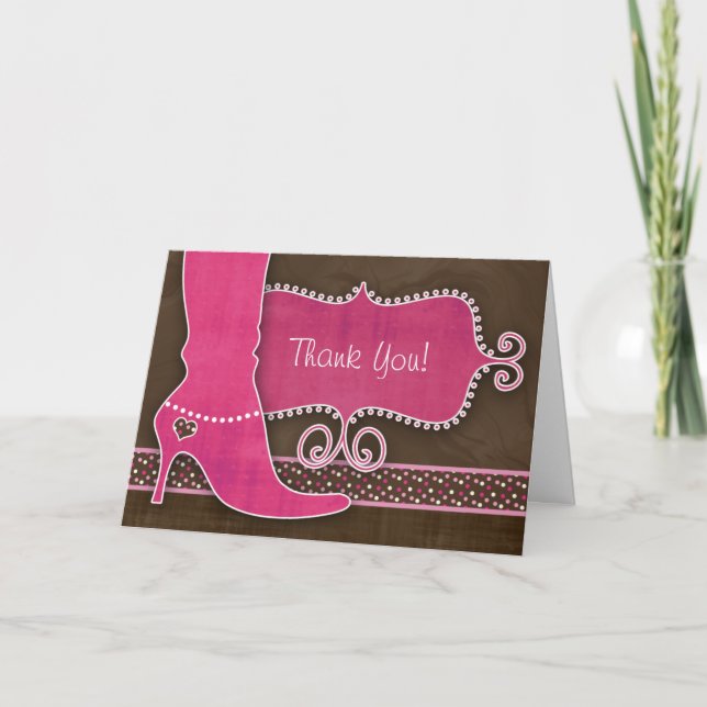 Carte de remerciements avec/ fun Boot rose & point (Devant)