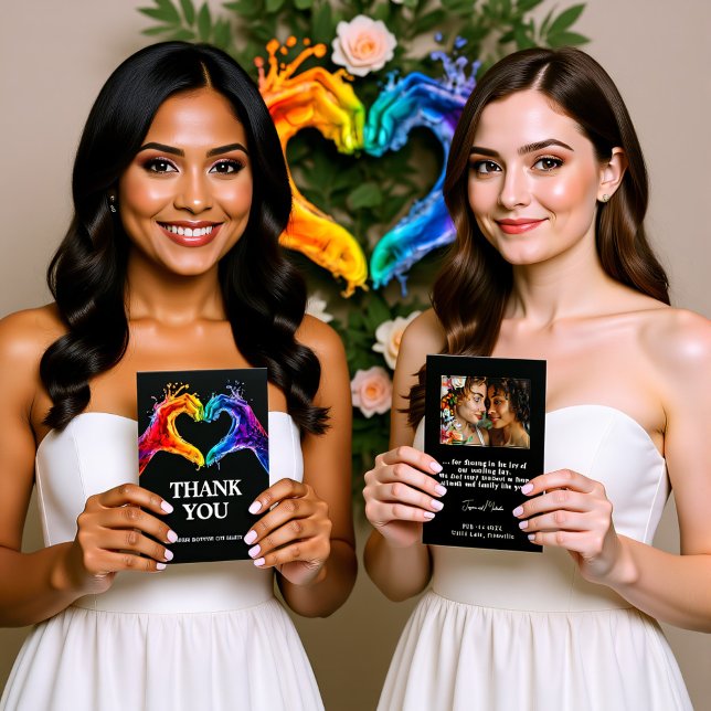 Carte De Remerciements 🌈 ❤️ avec le coeur photo du mariage de la fierté (With Photo Heart of Pride wedding Thank You Card)