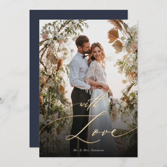 Carte De Remerciements Avec Love Gold Script Mariage Photo (Devant / Derrière)