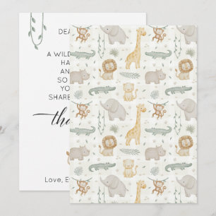 Carte De Remerciements Aventure Sauvage Safari Animaux Baby Shower Verdur