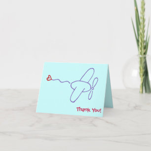 Carte De Remerciements Avion avec un mot de remerciement cœur
