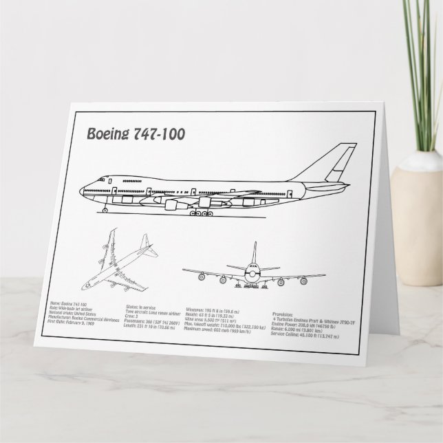 Carte De Remerciements Avion de ligne 747 - Plan de dessin de plan d'avio (Devant)