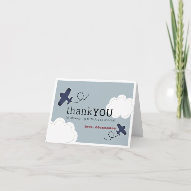 Carte De Remerciements Avion Nuages Blue Sky Boy Anniversaire (Devant)