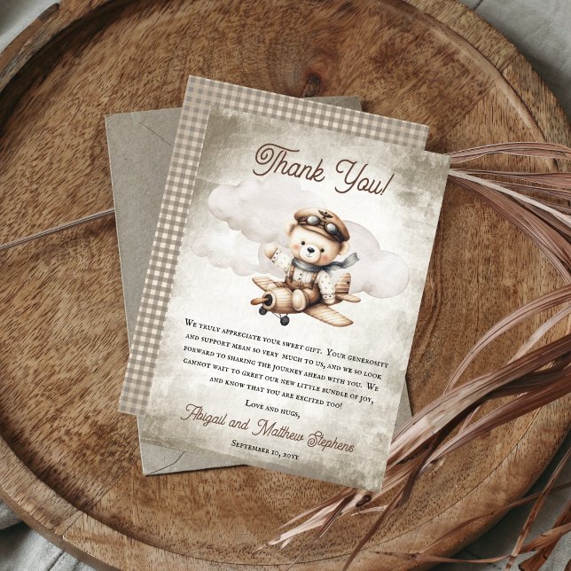 Carte De Remerciements Avion Teddy Bear Baby shower de livraison spécial (Cute Teddy Bear | Airplane Baby Shower Thank You Card)
