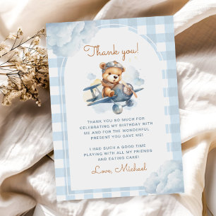 Carte De Remerciements Avion Teddy Bear Bleu 1er anniversaire
