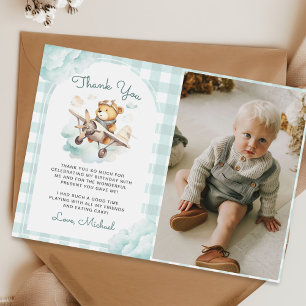 Carte De Remerciements Avion Teddy Bear Pastel 1er Anniversaire Photo