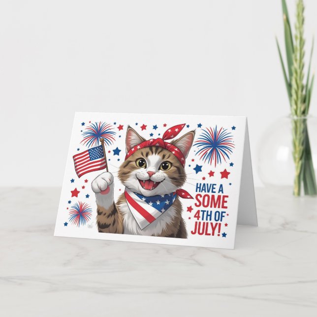 Carte De Remerciements Avoir une 4 juillet de Paw - Cute Cat (Devant)