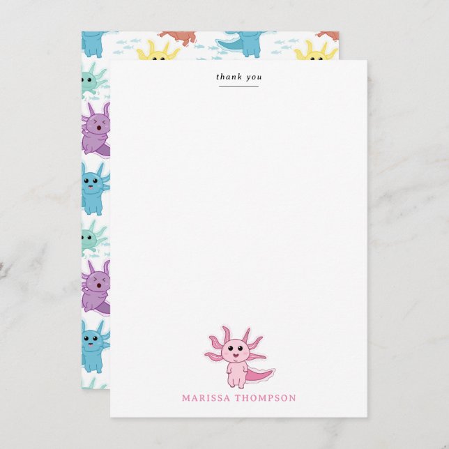 Carte De Remerciements Axolotl Kids Cute Salamander Kids Girl (Devant / Derrière)