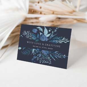 Carte De Remerciements Azure Hiver   Botanique Aquarelle Bleue