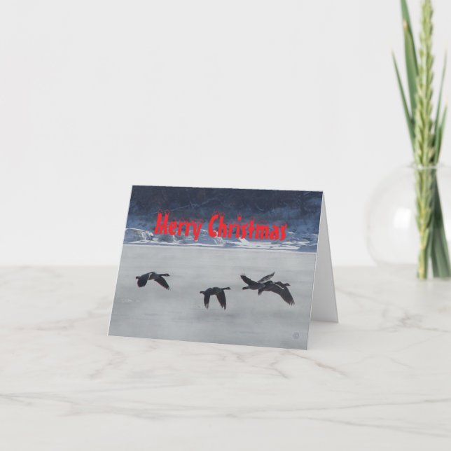 Carte De Remerciements B48 Geese Over Frozen River Christmas Card (Devant)