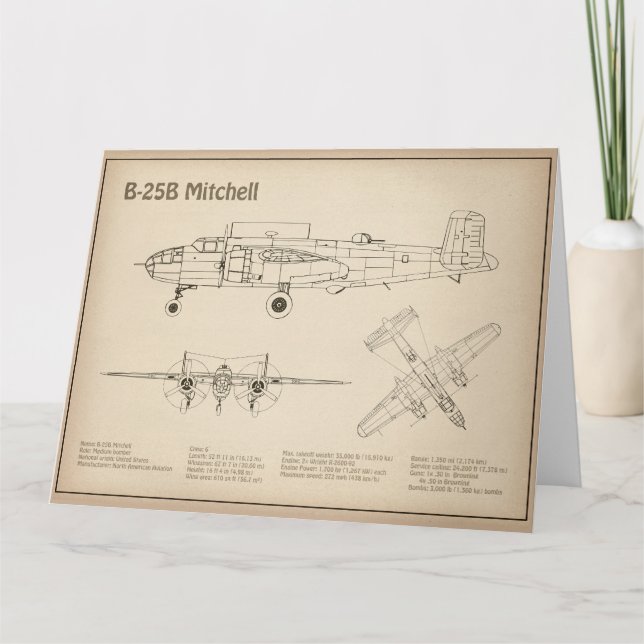 Carte De Remerciements B-25B Mitchell Doolittle - Plan directeur de l'avi (Devant)