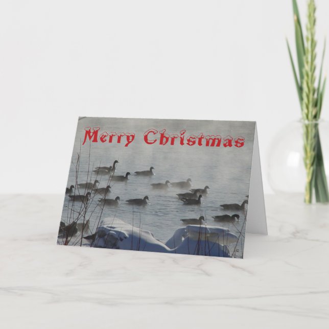 Carte De Remerciements B 49 Canada Geese on Foggy River Christmas Card (Devant)