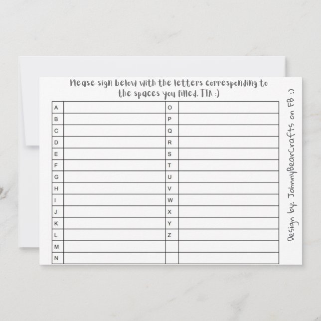 Carte De Remerciements B&W Abc Tpc #1 (Dos)