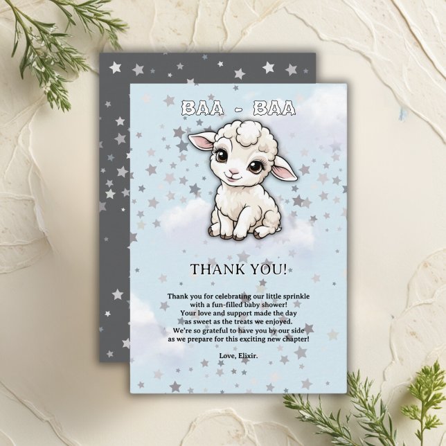 Carte De Remerciements Baa-Baa Un Petit Baby shower D'Étoiles D'Agneau (Créateur téléchargé)