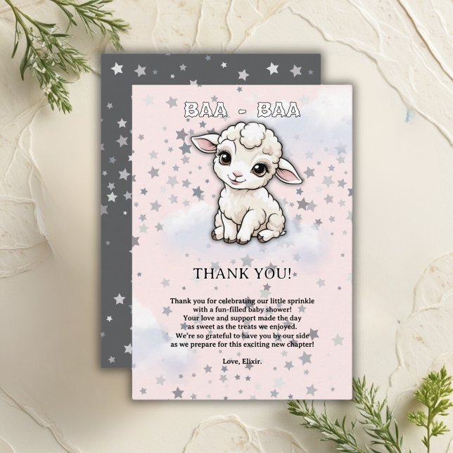 Carte De Remerciements Baa-Baa Un Petit Baby shower D'Étoiles D'Agneau (Créateur téléchargé)