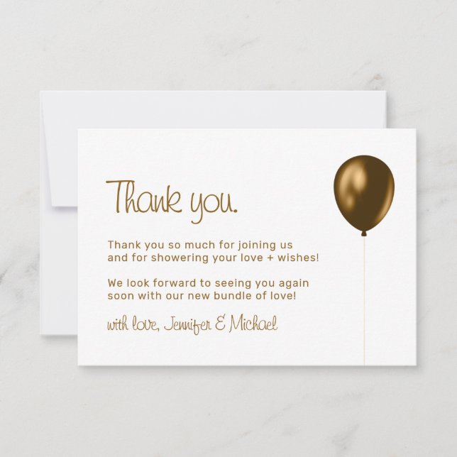 Carte De Remerciements Baby Balloon Bronze Gold Thank You (Devant)