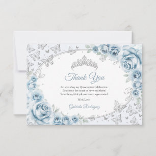 Carte De Remerciements Baby Blue Argent Floral Quinceanera