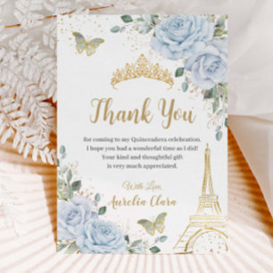 Carte De Remerciements Baby Blue Floral Eiffel 16e Anniversaire Quinceañe