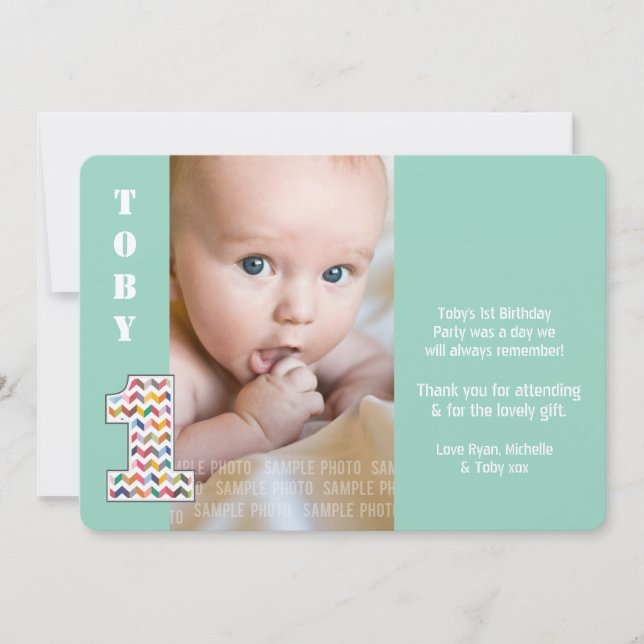 Carte De Remerciements Baby Boy 1st Birthday One Thank You Photo Card (Devant)