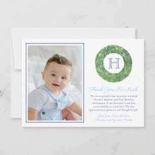 Carte De Remerciements Baby Boy Baptism Anniversaire Smart Monogramme