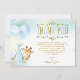 Carte De Remerciements Baby Boy Giraffe Ballons Baby shower Sprinkel