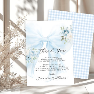 Carte De Remerciements Baby Boy Shower Coquette Bébé en Fleur à Ruban Ble