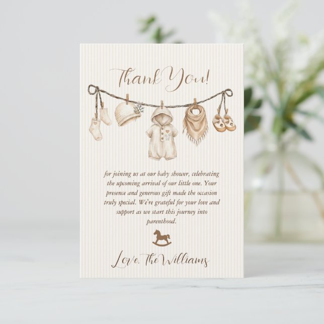 Carte De Remerciements Baby Clothesline Baby Shower Striped (Debout devant)