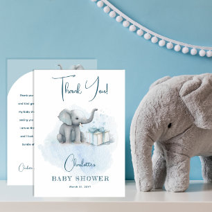 Carte De Remerciements Baby Elephant Hello Baby Boy Baby shower bleu
