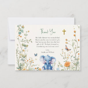 Carte De Remerciements Baby Elephant & Papillons Baby shower orthodoxe