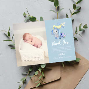 Carte De Remerciements Baby Elephant With Cross Dove Baptism Thank You
