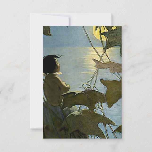 Carte De Remerciements « Baby et la Lune » par Jessie Willcox Smith (Devant)