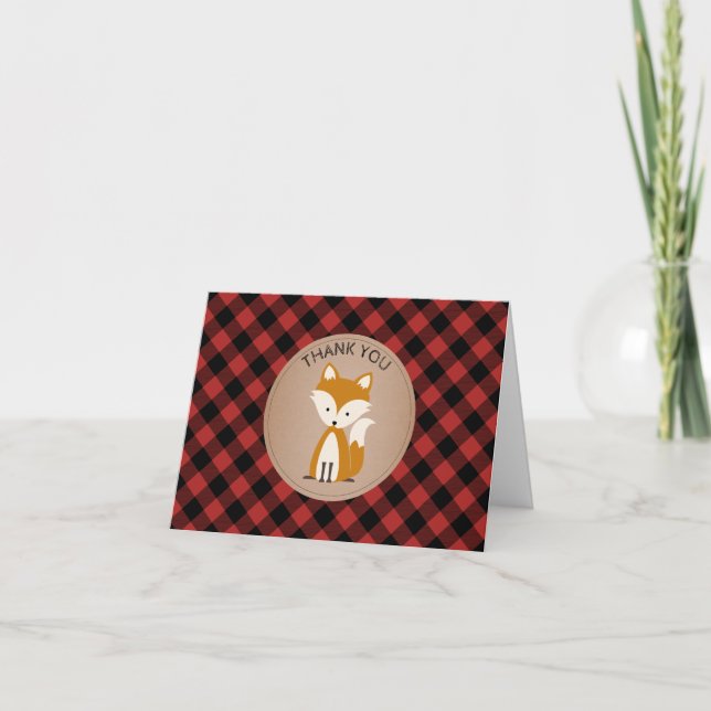 Carte De Remerciements Baby Fox Plaid Baby Shower Thank You (Devant)