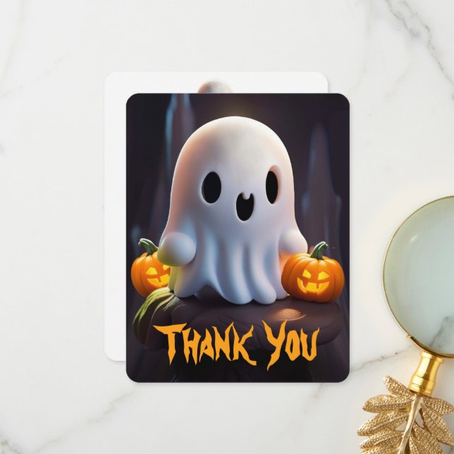 Carte De Remerciements Baby Ghost Déplaisant mignon caractère Halloween (Devant/Arrière en situation)