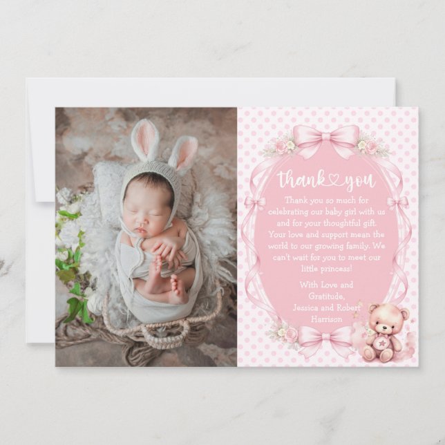 Carte De Remerciements Baby Girl Baby Shower Thank You Card with Photo (Devant)